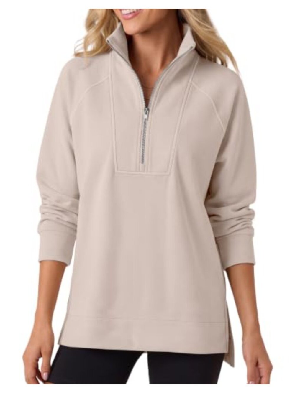 Womens Half Zip Fleece Pullover Sweatshirt Loose Fit Collared Long Sleeve